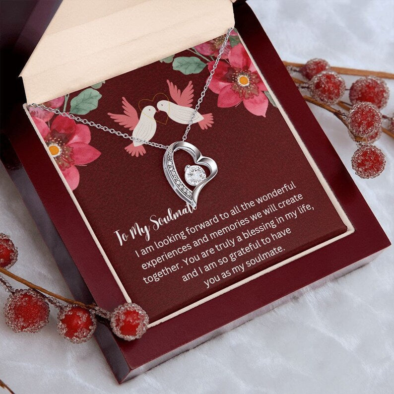 Valentine Gift Present From Soulmate Forever Love Necklace from boyfriend / Husband, Luxury Jewelry Box with Message Card