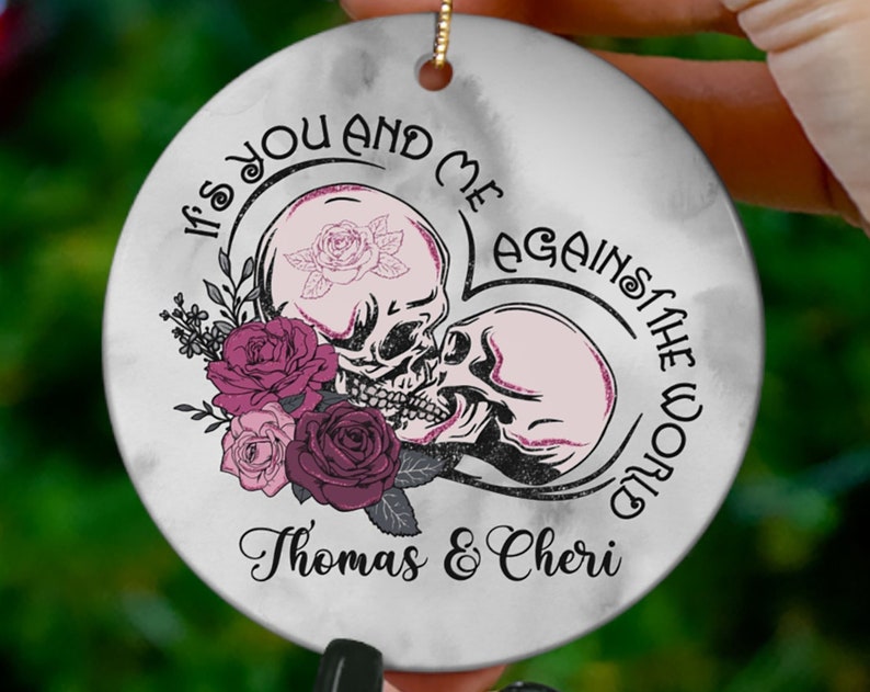 Personalized Gothic Christmas Couples Ornament, Custom Romantic Gift, Skeleton Ornament, Anniversary Or Wedding Gift, Halloween Ornament