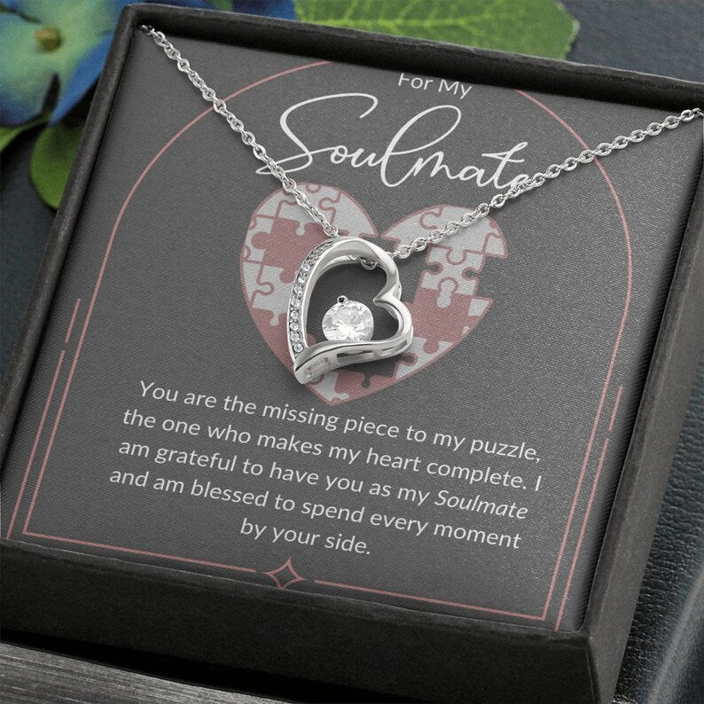 My Soulmate Forever Love Necklace Gift For Her, Wife, Girlfriend, Anniversary, Wedding, Valentine, Birthday with Message Card, For my Love