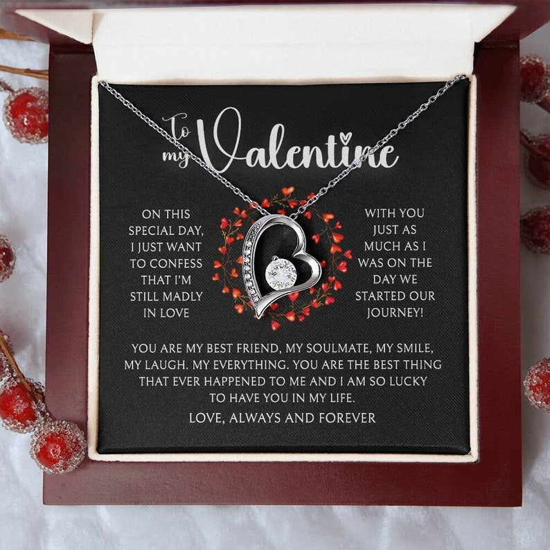 To My Valentine, Valentines Day Gift, To My Wife Girlfriend Soulmate Valentine Gift, Forever Love White Gold or Yellow Gold Necklace