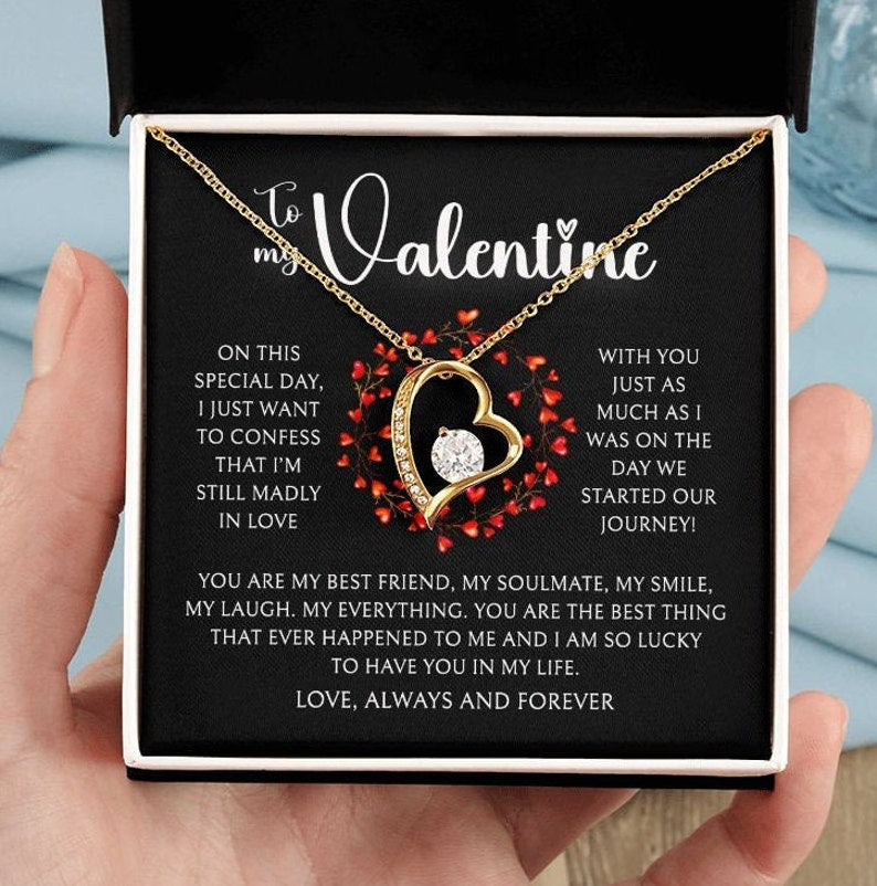 To My Valentine, Valentines Day Gift, To My Wife Girlfriend Soulmate Valentine Gift, Forever Love White Gold or Yellow Gold Necklace