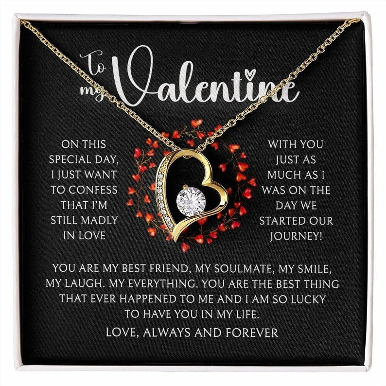 To My Valentine, Valentines Day Gift, To My Wife Girlfriend Soulmate Valentine Gift, Forever Love White Gold or Yellow Gold Necklace