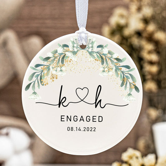 Personalised Ceramic Ornament, Engagement Gift, First Christmas Tree Bauble, Keepsake Decoration