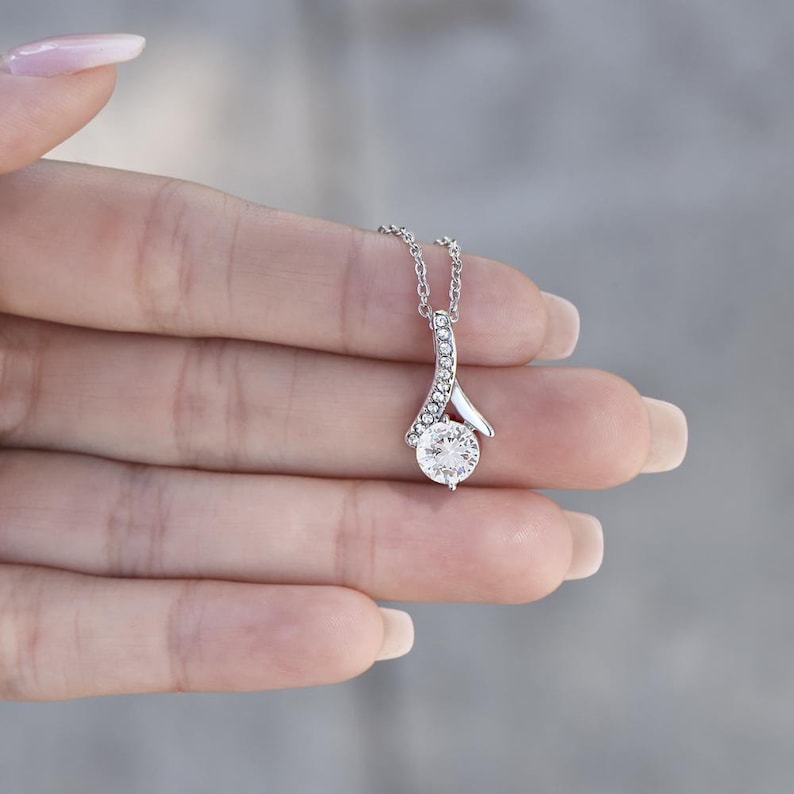 Valentine Jewelry for Wife, Valentine Gift Present Alluring Beauty Necklace, Ribbon Shaped Pendant, Valentine Message Card Jewelry