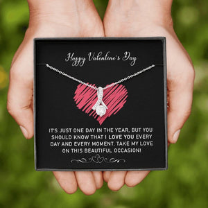 Valentine Jewelry for Wife, Valentine Gift Present Alluring Beauty Necklace, Ribbon Shaped Pendant, Valentine Message Card Jewelry