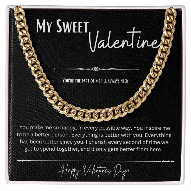 My Sweet Valentine Gift For Him, Cuban Link Chain, Valentines Gift Ideas, Husband Valentine, Boyfriend Valentine, Cuban Link Chain Men