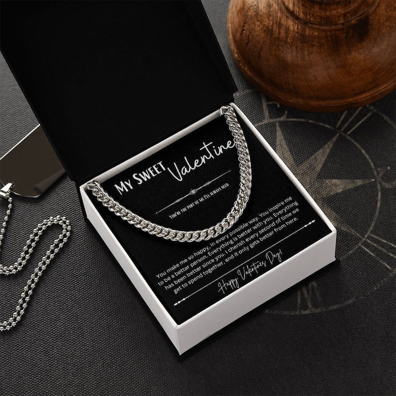 My Sweet Valentine Gift For Him, Cuban Link Chain, Valentines Gift Ideas, Husband Valentine, Boyfriend Valentine, Cuban Link Chain Men