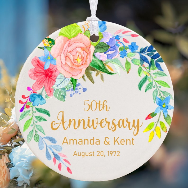 Golden Wedding Anniversary Personalized Ceramic Ornament,50Th Wedding Anniversary Happy Pendant,Valentine'S Day Gift 50Th Anniversary Gift
