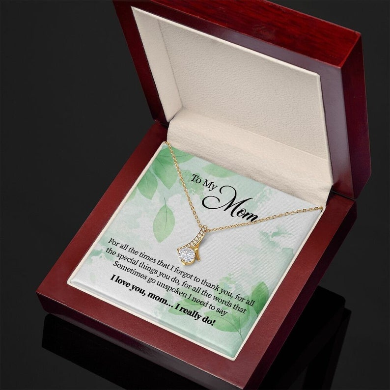 Alluring Beauty Necklace, Gift for Mom, With Message Card, Green Leaves Pattern, Mother's Day Gift, I Love You Mom, I Really Do
