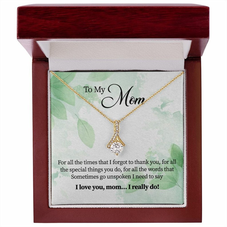 Alluring Beauty Necklace, Gift for Mom, With Message Card, Green Leaves Pattern, Mother's Day Gift, I Love You Mom, I Really Do