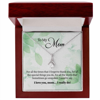 Alluring Beauty Necklace, Gift for Mom, With Message Card, Green Leaves Pattern, Mother's Day Gift, I Love You Mom, I Really Do