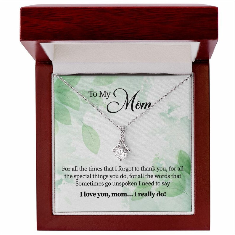 Alluring Beauty Necklace, Gift for Mom, With Message Card, Green Leaves Pattern, Mother's Day Gift, I Love You Mom, I Really Do