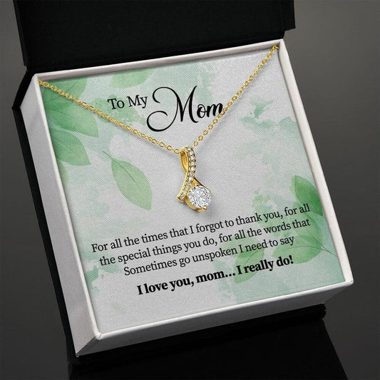 Alluring Beauty Necklace, Gift for Mom, With Message Card, Green Leaves Pattern, Mother's Day Gift, I Love You Mom, I Really Do