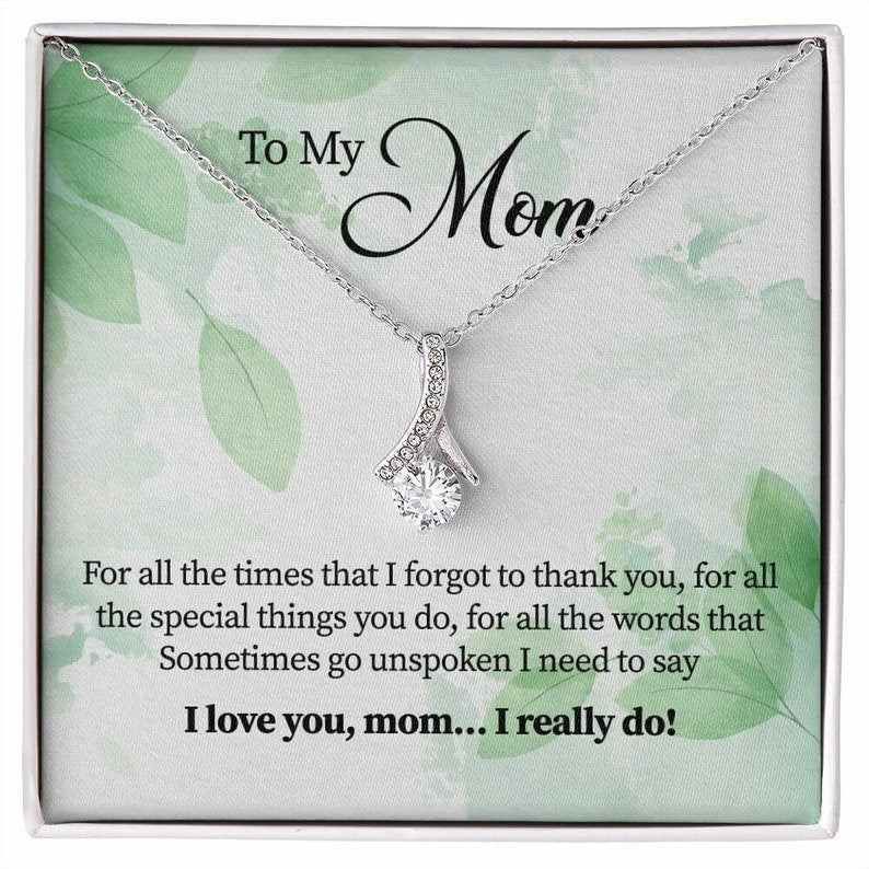 Alluring Beauty Necklace, Gift for Mom, With Message Card, Green Leaves Pattern, Mother's Day Gift, I Love You Mom, I Really Do