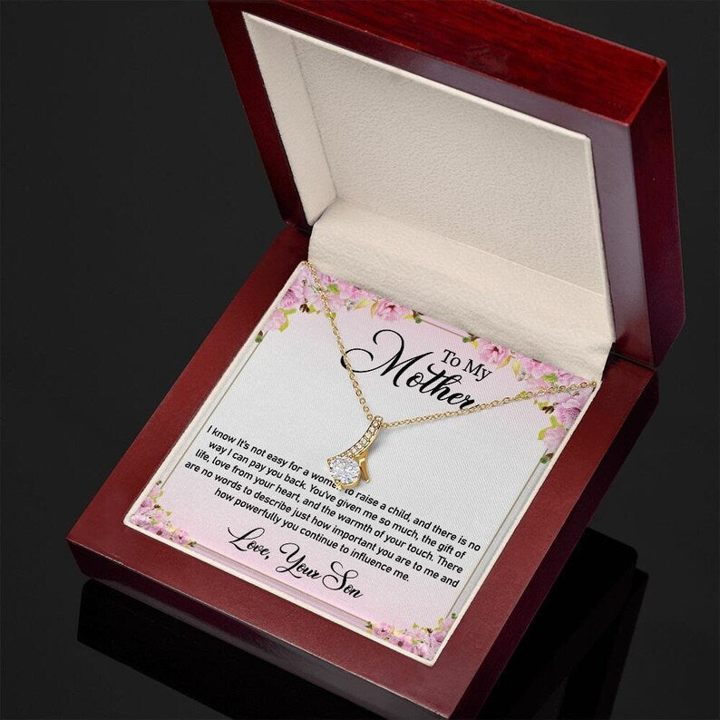 Jewelry, Necklace, Personalized Message Card, Pink Flower Corner, Mother's Day Gift, Alluring Beauty Necklace Gift For Mom From Daughter Son