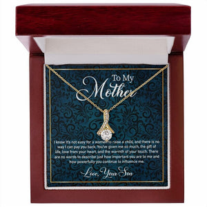 Alluring Beauty Necklace for Mother, Personalized Mess Card, Blue Flower Pattern, Mother's Day Gift, To My Mother From Daughter, Son