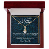 Alluring Beauty Necklace for Mother, Personalized Mess Card, Blue Flower Pattern, Mother's Day Gift, To My Mother From Daughter, Son