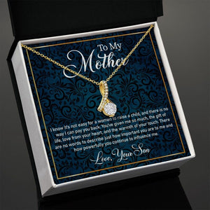 Alluring Beauty Necklace for Mother, Personalized Mess Card, Blue Flower Pattern, Mother's Day Gift, To My Mother From Daughter, Son