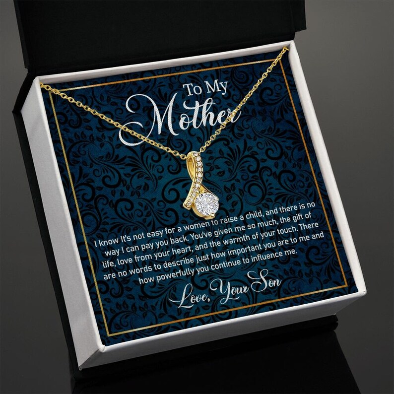Alluring Beauty Necklace for Mother, Personalized Mess Card, Blue Flower Pattern, Mother's Day Gift, To My Mother From Daughter, Son