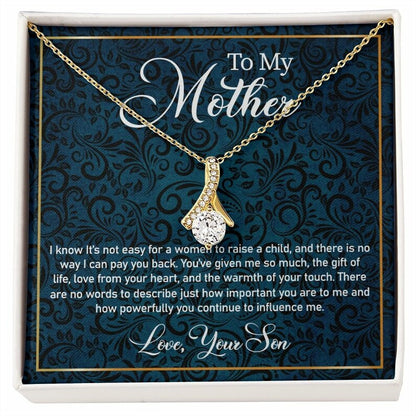 Alluring Beauty Necklace for Mother, Personalized Mess Card, Blue Flower Pattern, Mother's Day Gift, To My Mother From Daughter, Son