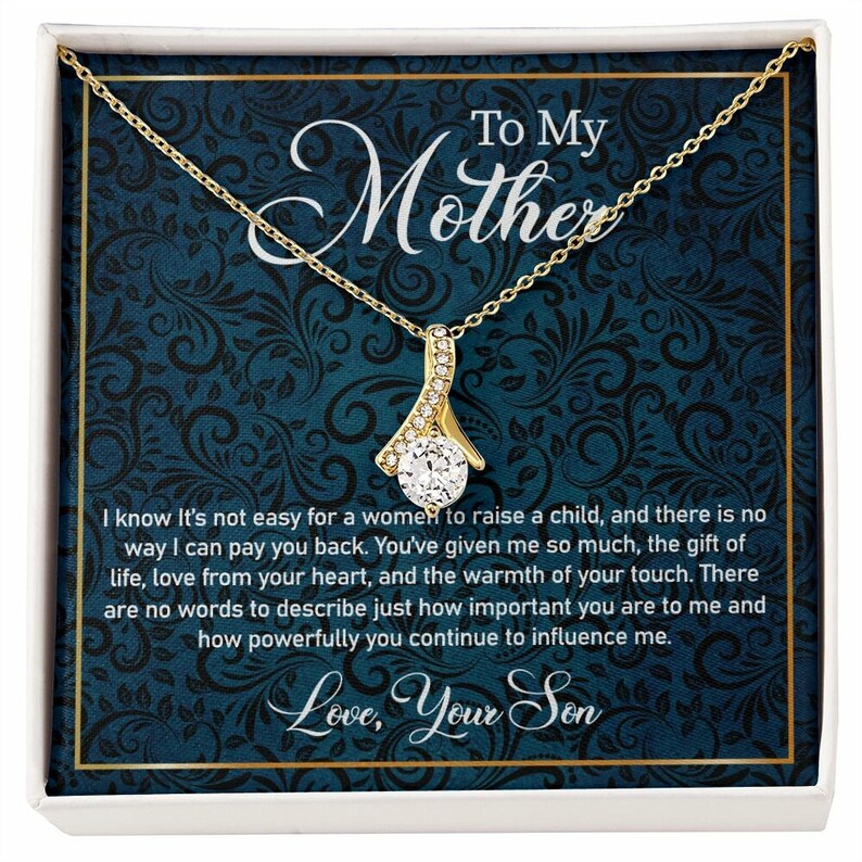 Alluring Beauty Necklace for Mother, Personalized Mess Card, Blue Flower Pattern, Mother's Day Gift, To My Mother From Daughter, Son