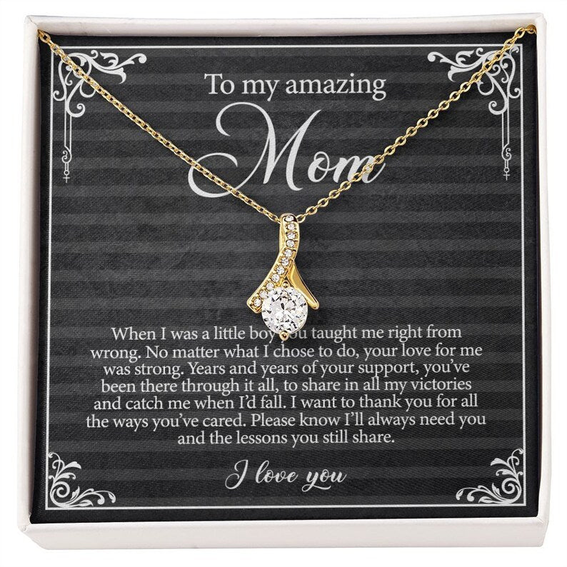 Alluring Beauty Necklace, Gift For Mom, With Message Card, Black Background, Flowers Pattern Corner, Mother's Day Gift, To My Mom  From Daughter Son