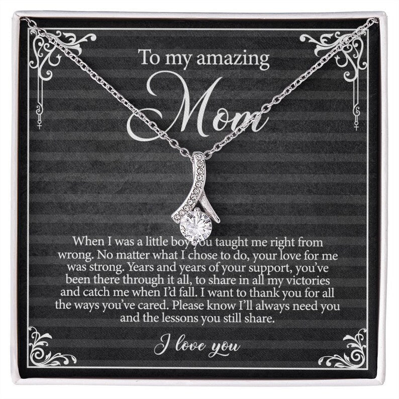 Alluring Beauty Necklace, Gift For Mom, With Message Card, Black Background, Flowers Pattern Corner, Mother's Day Gift, To My Mom  From Daughter Son