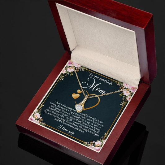 Jewelry, Necklace, Message Card, Pink Flower Frame, Golden heart Shape, Mother's Day Gift, Alluring Beauty Necklace Gift To Mom From Daughter Son