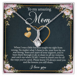 Jewelry, Necklace, Message Card, Pink Flower Frame, Golden heart Shape, Mother's Day Gift, Alluring Beauty Necklace Gift To Mom From Daughter Son