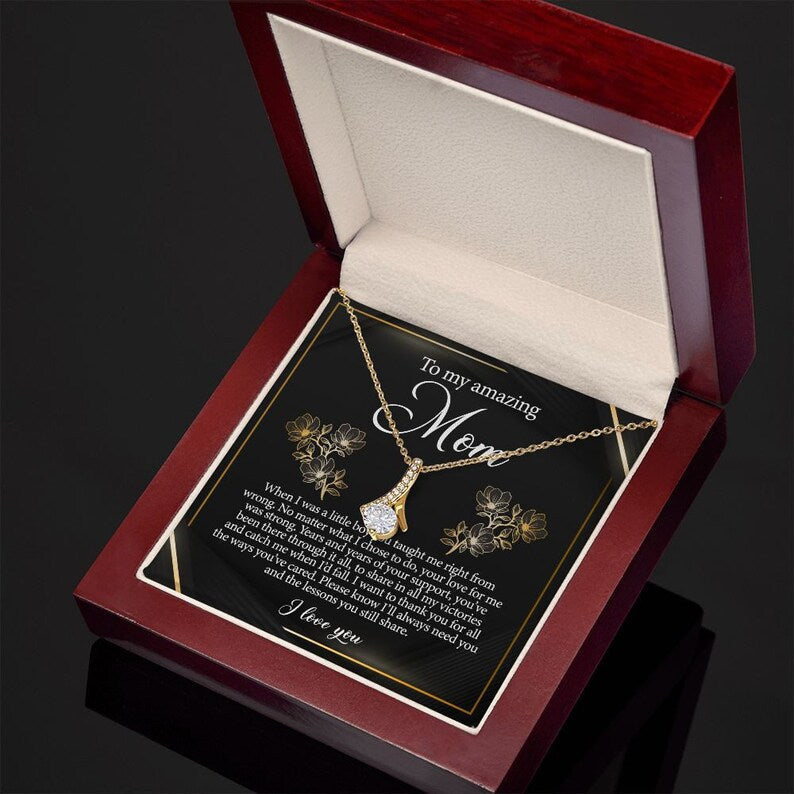 Jewelry, Necklace, Message Card, Golden Lined Flower, Mother's Day Gift, Alluring Beauty Necklace Gift For Mom From Daughter Son