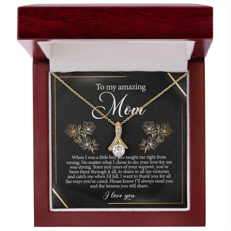 Jewelry, Necklace, Message Card, Golden Lined Flower, Mother's Day Gift, Alluring Beauty Necklace Gift For Mom From Daughter Son