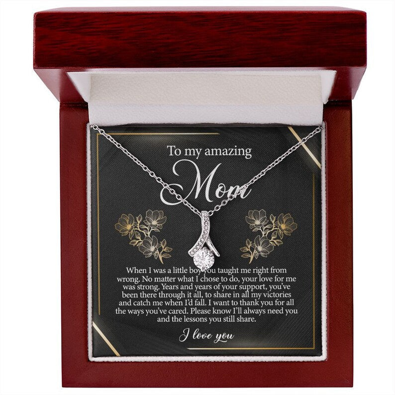 Jewelry, Necklace, Message Card, Golden Lined Flower, Mother's Day Gift, Alluring Beauty Necklace Gift For Mom From Daughter Son