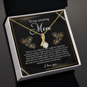 Jewelry, Necklace, Message Card, Golden Lined Flower, Mother's Day Gift, Alluring Beauty Necklace Gift For Mom From Daughter Son