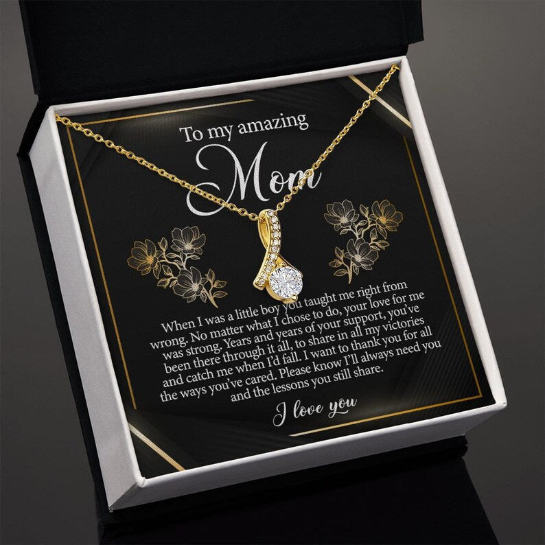 Jewelry, Necklace, Message Card, Golden Lined Flower, Mother's Day Gift, Alluring Beauty Necklace Gift For Mom From Daughter Son
