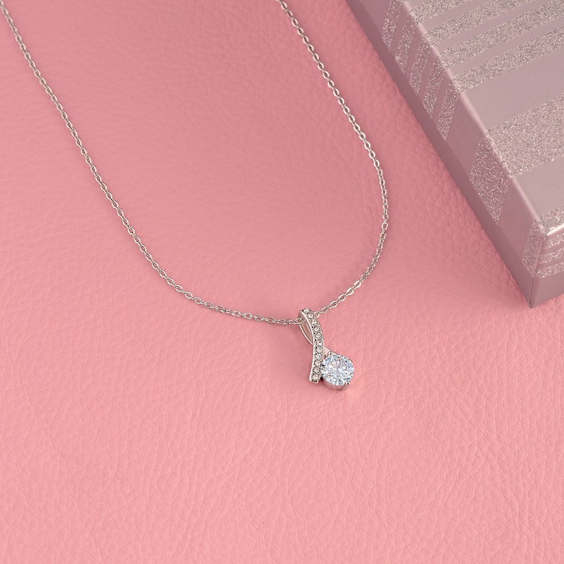 Jewelry, Necklace, Custom Message Card, Happy Mother's Day Gift, Pink Line Flower Pattern, Alluring Beauty Necklace Gift, , To Mom, From Daughter Son