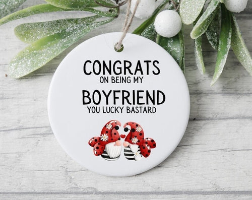 Congrats On Being My Boyfriend You Lucky Bastard Ornament, Anniversary Ornament, Boyfriend Ornament, Valentines Gift, Boyfriend Birthday