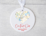 Custom Map Ornament, Custom First Date Ornament, Valentine'S Day Ornament, Anniversary Ornament, Wedding Anniversary Ornament