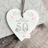 Personalised Wedding Anniversary Names Mr & Mrs 25Th 50Th 1St 40Th 35Th Pink Roses Greenery Acrylic Heart Decoration Ornament Keepsake