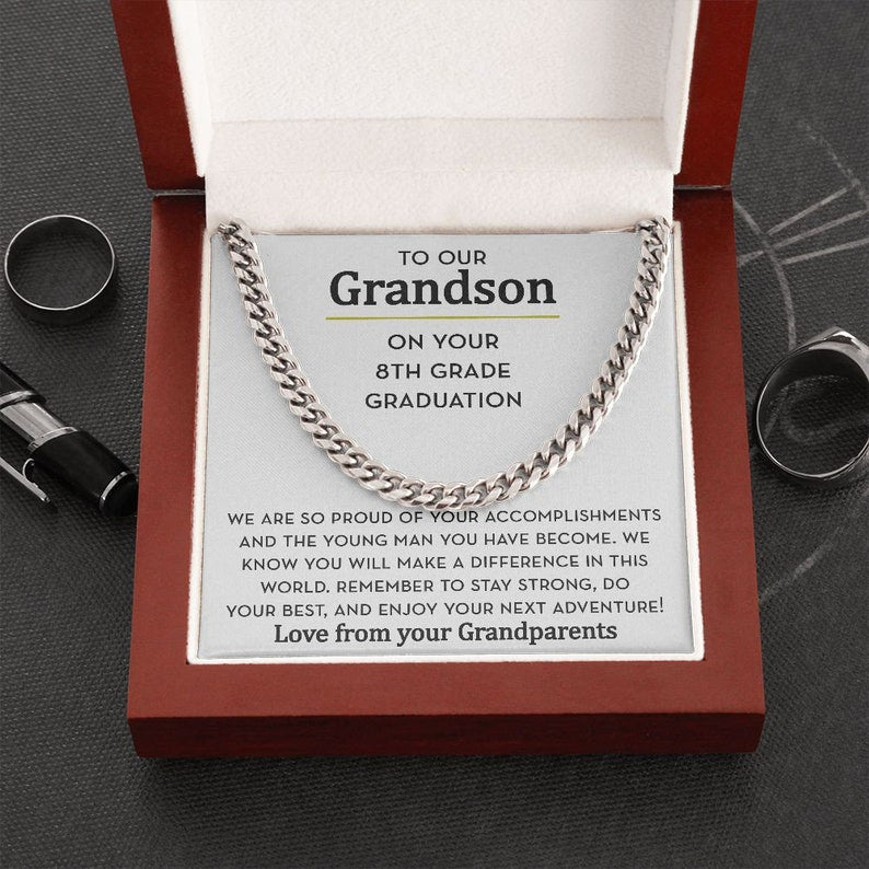 To Our Grandson 8th Grade Graduation, Grandson Gift for 8th Grade Graduation, Cuban Link Chain Necklace, Gift for Grandson From Grandparents