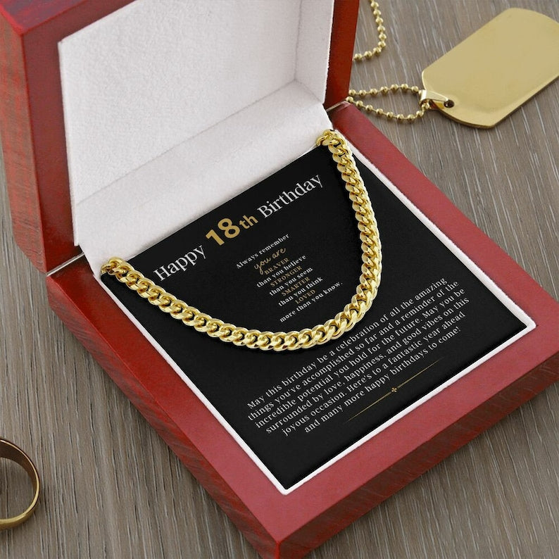18th Birthday Necklace Gift For Boy, Cuban Link Chain Necklace For Him, Friend 18th Birthday, Gift From Parents, Gift For Grandson, Nephew, Son