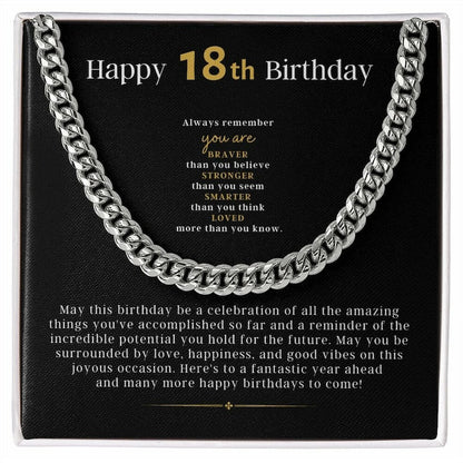 18th Birthday Necklace Gift For Boy, Cuban Link Chain Necklace For Him, Friend 18th Birthday, Gift From Parents, Gift For Grandson, Nephew, Son