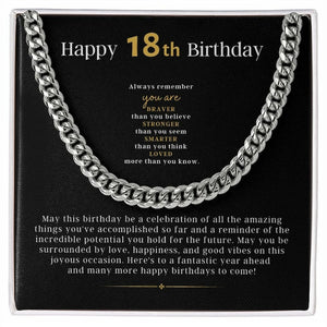 18th Birthday Necklace Gift For Boy, Cuban Link Chain Necklace For Him, Friend 18th Birthday, Gift From Parents, Gift For Grandson, Nephew, Son