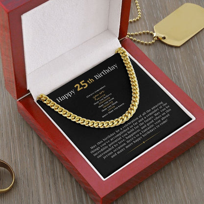 25th Birthday Necklace Gift For Him, Cuban Link Chain Necklace, Friend 25th Birthday, Gift From Parents, Gift For Grandson, Nephew, Son