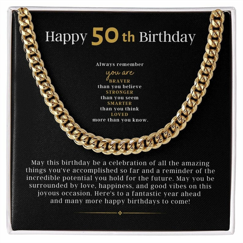 50th Birthday Gift For Him From Friend, Cuban Link Chain Necklace For Man, Gift From Friend, 50th Birthday Gift For Man, Jewelry Gift For Him