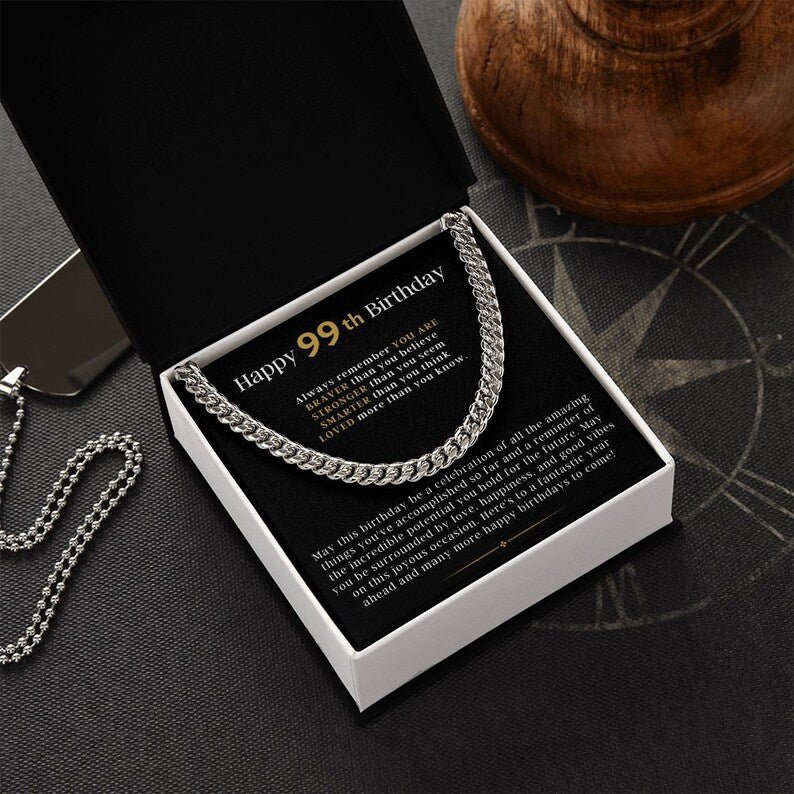 99th Birthday Gift For Him From Friend, Cuban Link Chain Necklace For Man, Gift From Friend, 99th Birthday Gift For Man, Jewelry Gift For Him