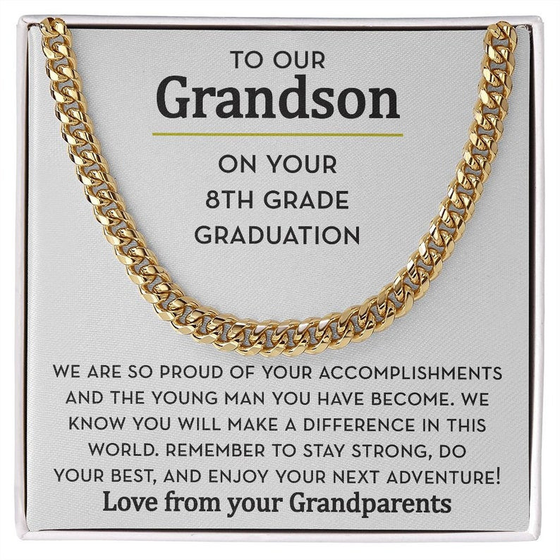 To Our Grandson 8th Grade Graduation, Grandson Gift for 8th Grade Graduation, Cuban Link Chain Necklace, Gift for Grandson From Grandparents