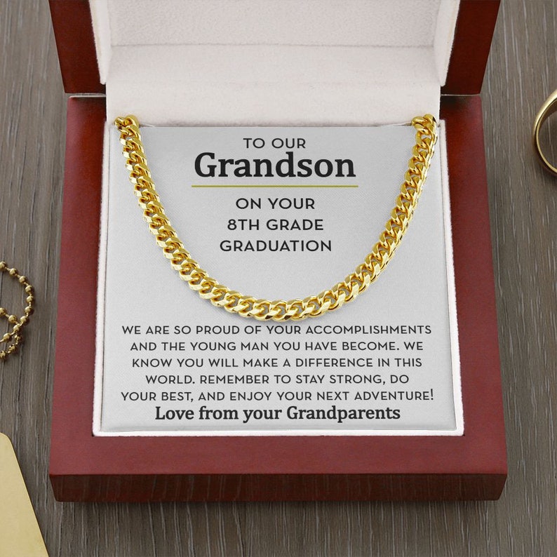 To Our Grandson 8th Grade Graduation, Grandson Gift for 8th Grade Graduation, Cuban Link Chain Necklace, Gift for Grandson From Grandparents