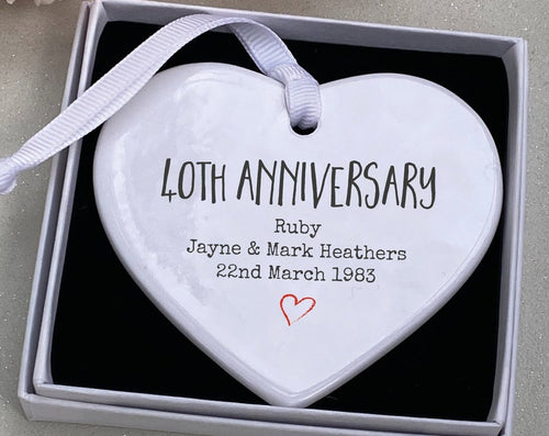 Personalised 40Th Anniversary, Ceramic Keepsake, 40Th Anniversary Ornament, 40Th Anniversary