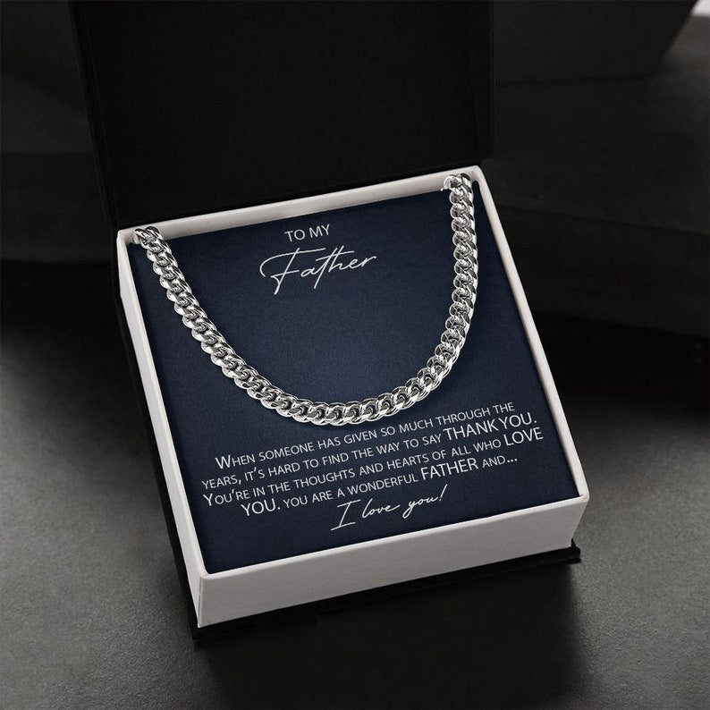 To My Father Cuban Link Chain Necklace, Dad Necklace Gift, Dad Birthday Gift From Daughter Son, Father's Day Gifts, Sentimental Gift Dad