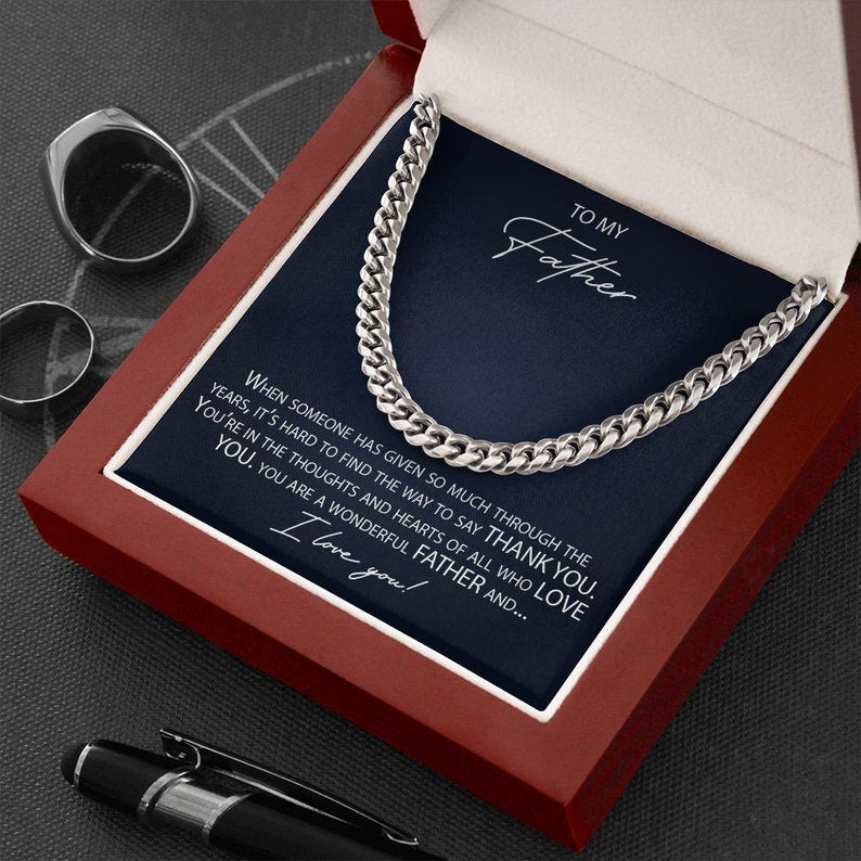 To My Father Cuban Link Chain Necklace, Dad Necklace Gift, Dad Birthday Gift From Daughter Son, Father's Day Gifts, Sentimental Gift Dad